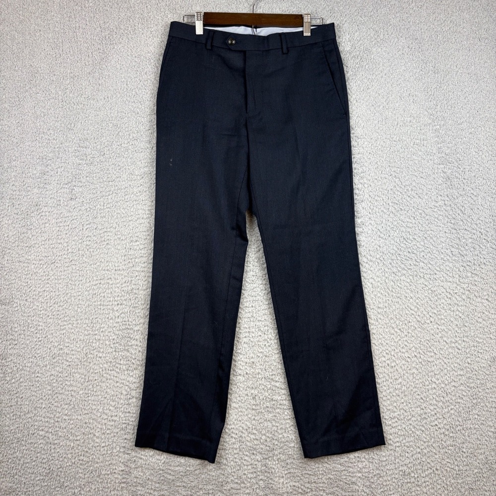 Saks Fifth Avenue Dress Pants Mens 30x30 Navy Blue Slim Fit Wool Trousers Luxury